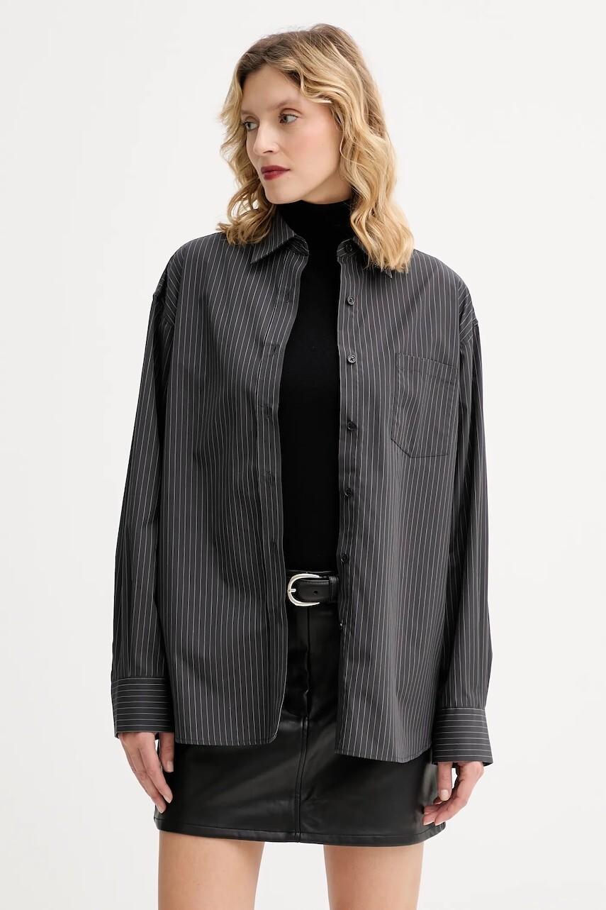 Bavlnená košeľa Filippa K šedá farba, voľný strih, s klasickým golierom, 31822