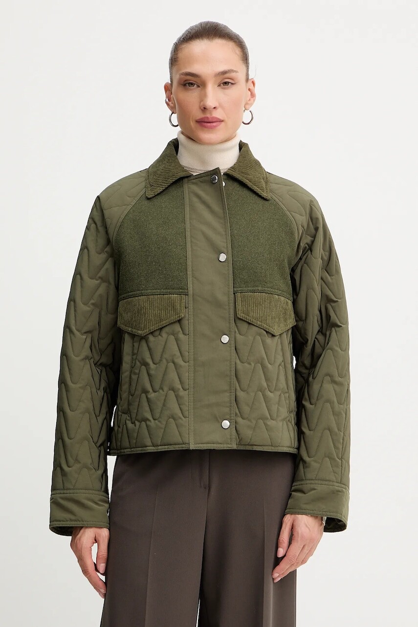 Bunda s prímesou vlny BOSS Orange zelená farba, prechodná, 50547326