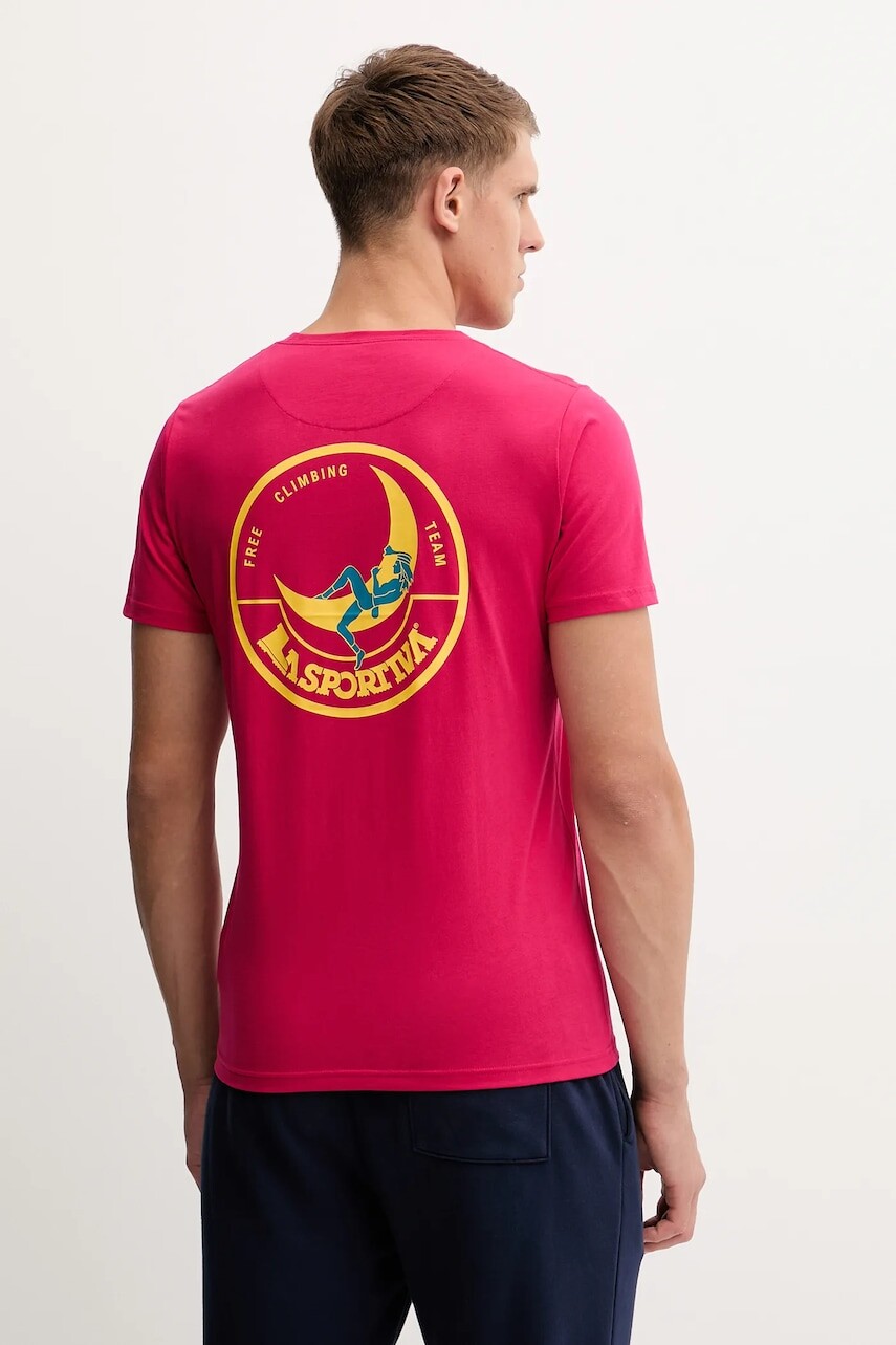 Bavlnené tričko LA Sportiva Climbing on the Moon pánske, ružová farba, s potlačou, ZACT157