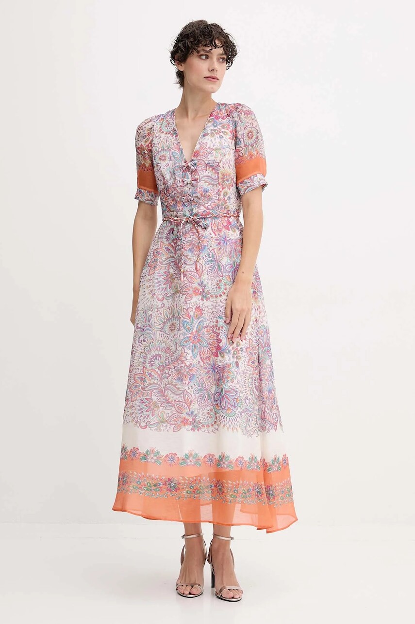 Šaty s prímesou hodvábu Hale BOB biela farba, maxi, áčkový strih, 55AL612M