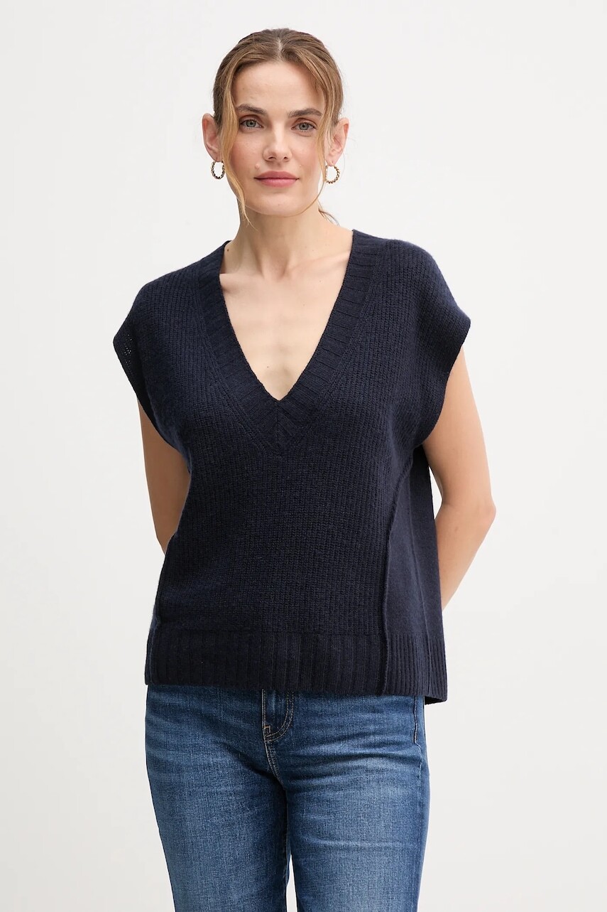 Vesta s prímesou vlny United Colors of Benetton tmavomodrá farba, 126WD4033