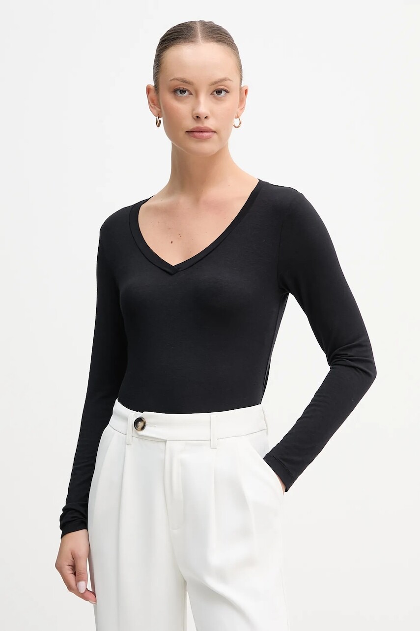 Tričko s dlhým rukávom s prímesou kašmíru United Colors of Benetton čierna farba, 3LRU3M076