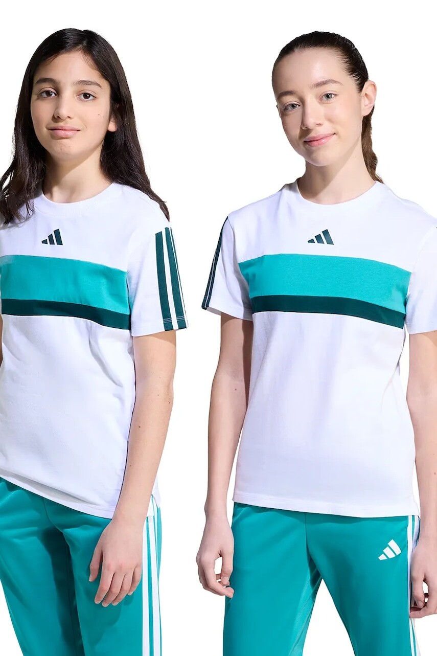 Detské bavlnené tričko adidas biela farba, s potlačou, JX0192