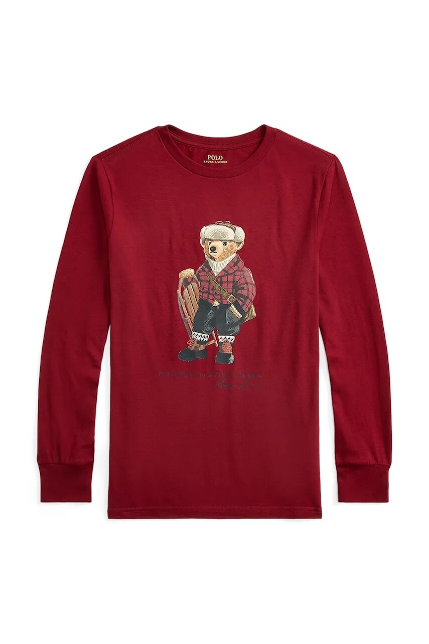 Detská bavlnená košeľa s dlhým rukávom Polo Ralph Lauren červená farba, s potlačou, 323981265001