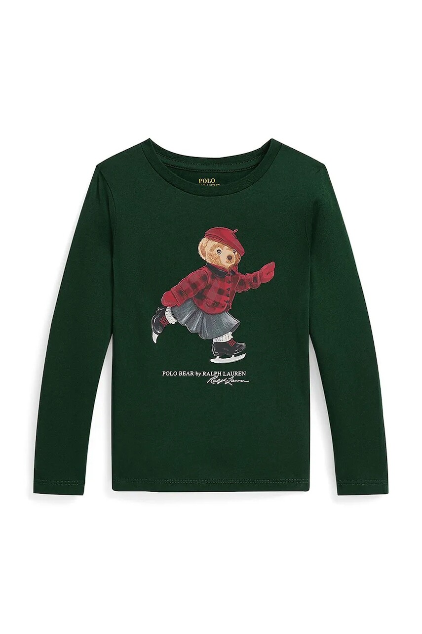 Detská bavlnená košeľa s dlhým rukávom Polo Ralph Lauren zelená farba, 312P00435500