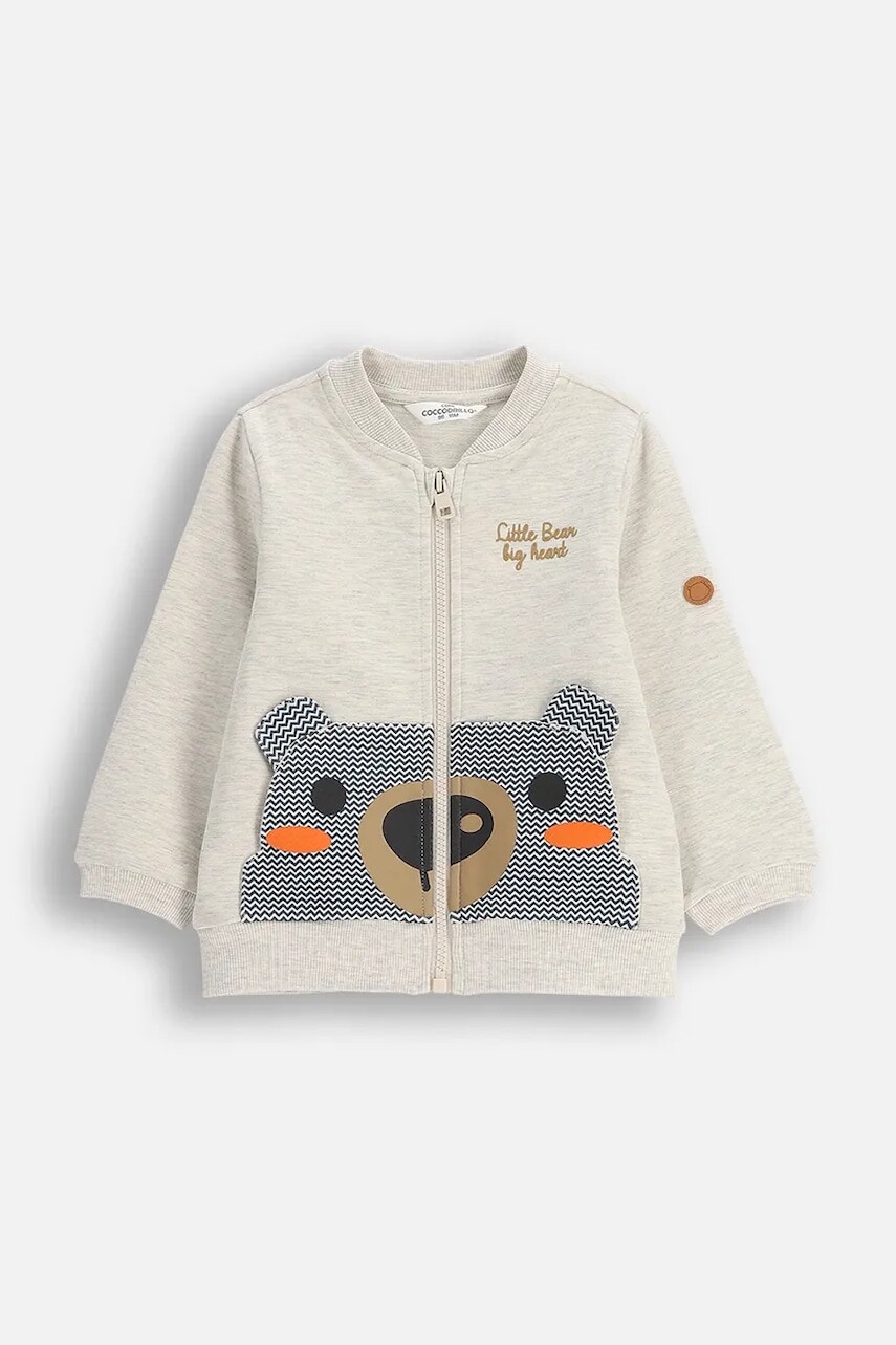 Mikina pre bábätká Coccodrillo šedá farba, s potlačou, FOREST FRIENDS BOY NEWBORN