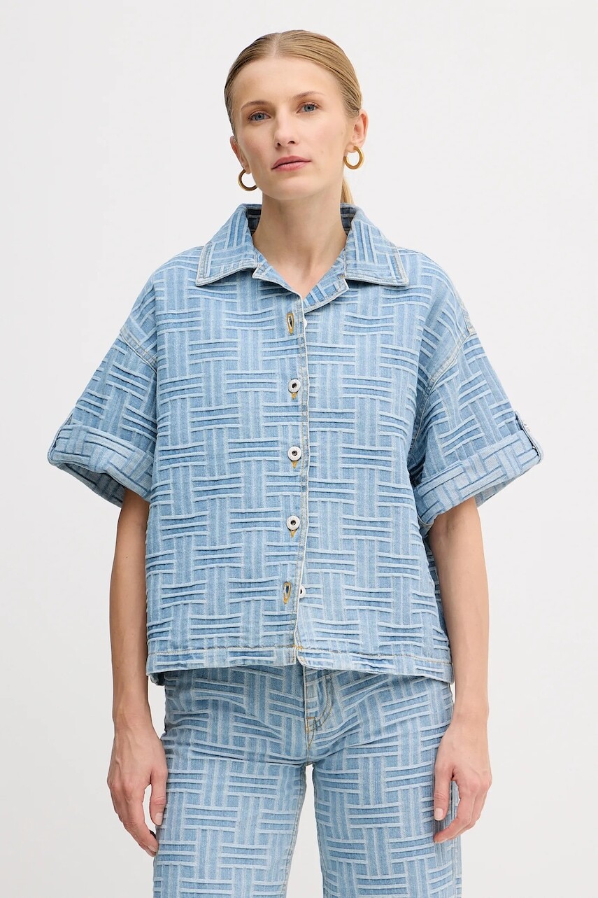 Rifľová košeľa Kenzo dámska, voľný strih, s klasickým golierom, FF52DC2496J4.DB