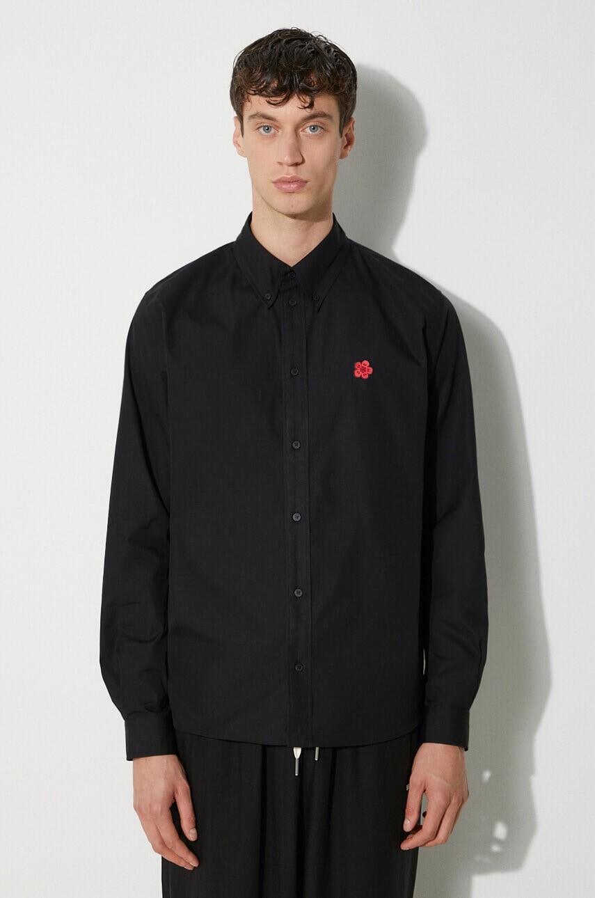 Bavlnená košeľa Kenzo Boke Flower Crest Shirt pánska, čierna farba, regular, s golierom button-down, FE65CH4109LI.99