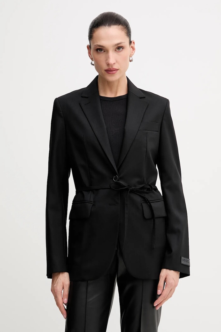 Vlnené sako Kenzo čierna farba, jednoradové, FF52VE2619RA.99