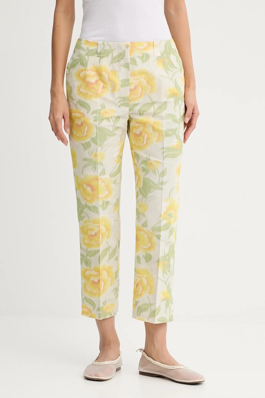 Nohavice Kenzo žltá farba, rovný strih, vysoký pás, FF52PA0939O1.01