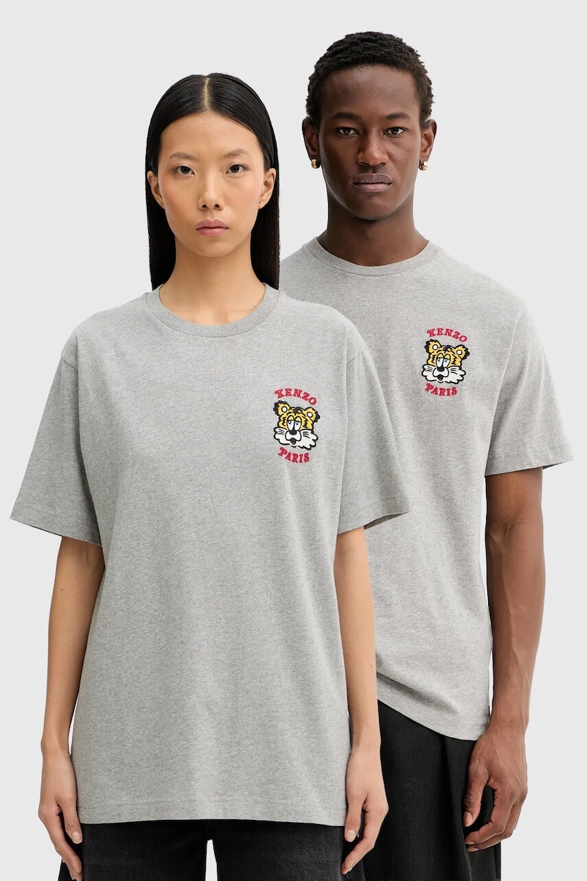 Bavlnené tričko Kenzo x Verdy šedá farba, s nášivkou, FF58TS4824SG.94