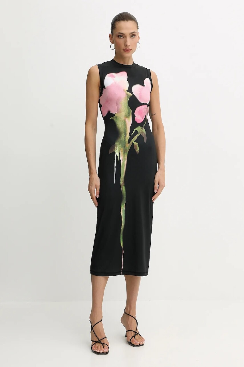 Šaty Stine Goya 0 čierna farba, midi, priliehavé, SG-AW25-D104-2244