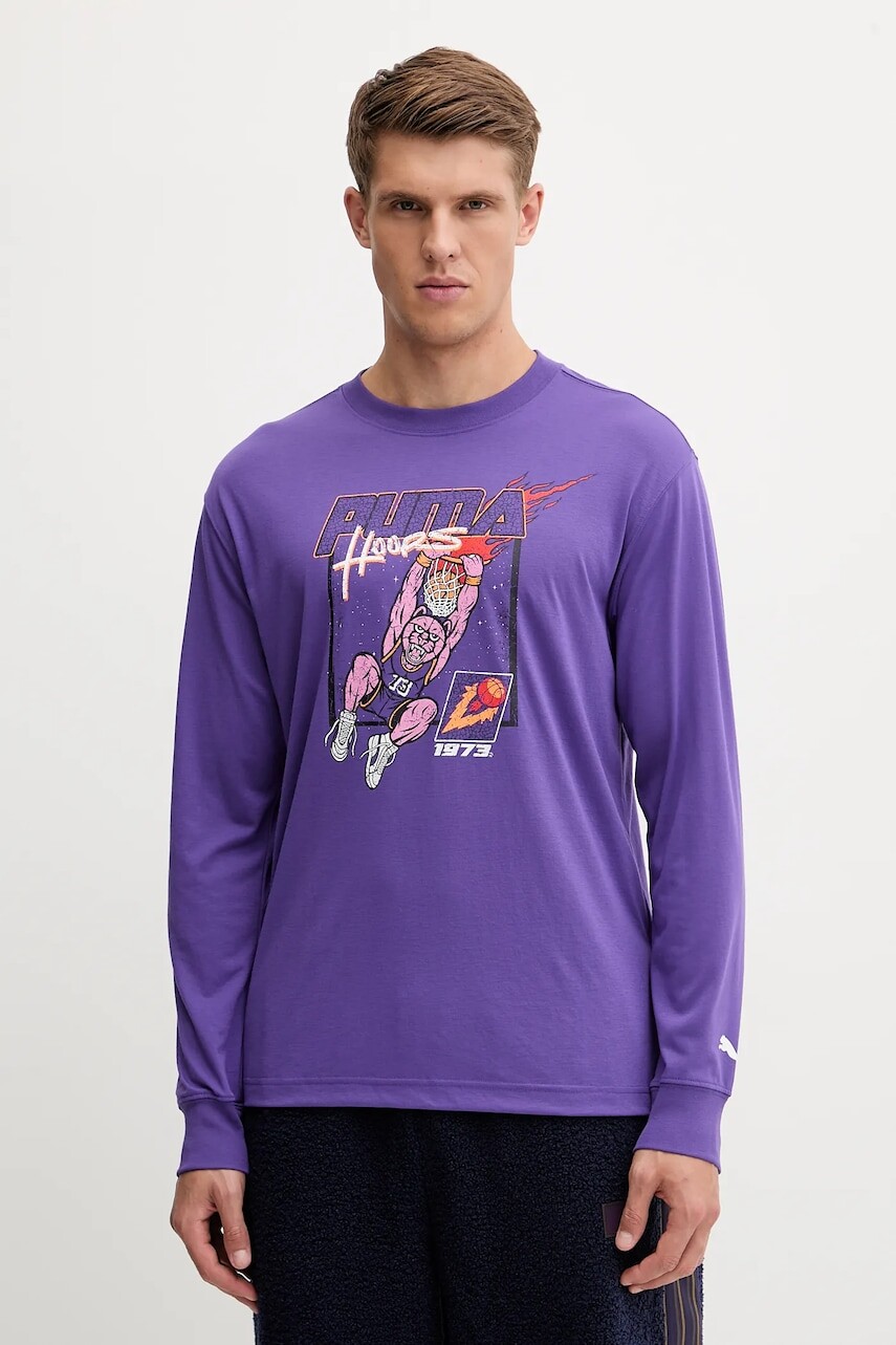 Tričko s dlhým rukávom Puma fialová farba, s potlačou, 632903