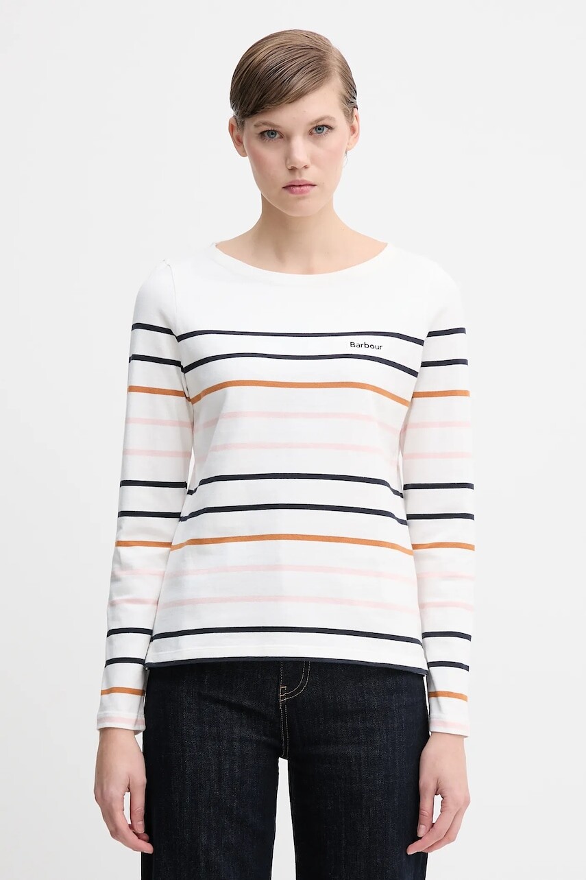 Bavlnené tričko s dlhým rukávom Barbour HAWKINS béžová farba, LML0894