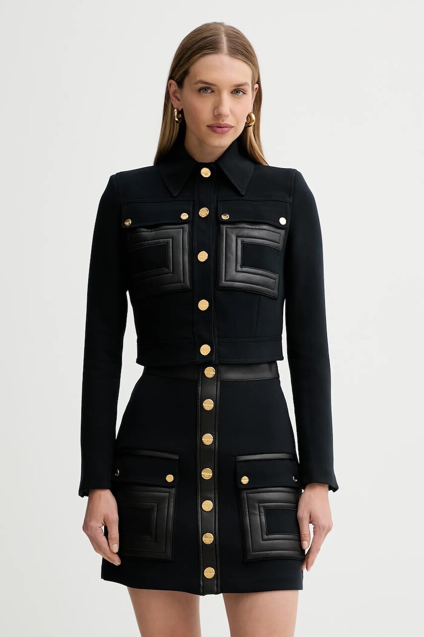 Bunda Elisabetta Franchi čierna farba, prechodná, GI15957E2