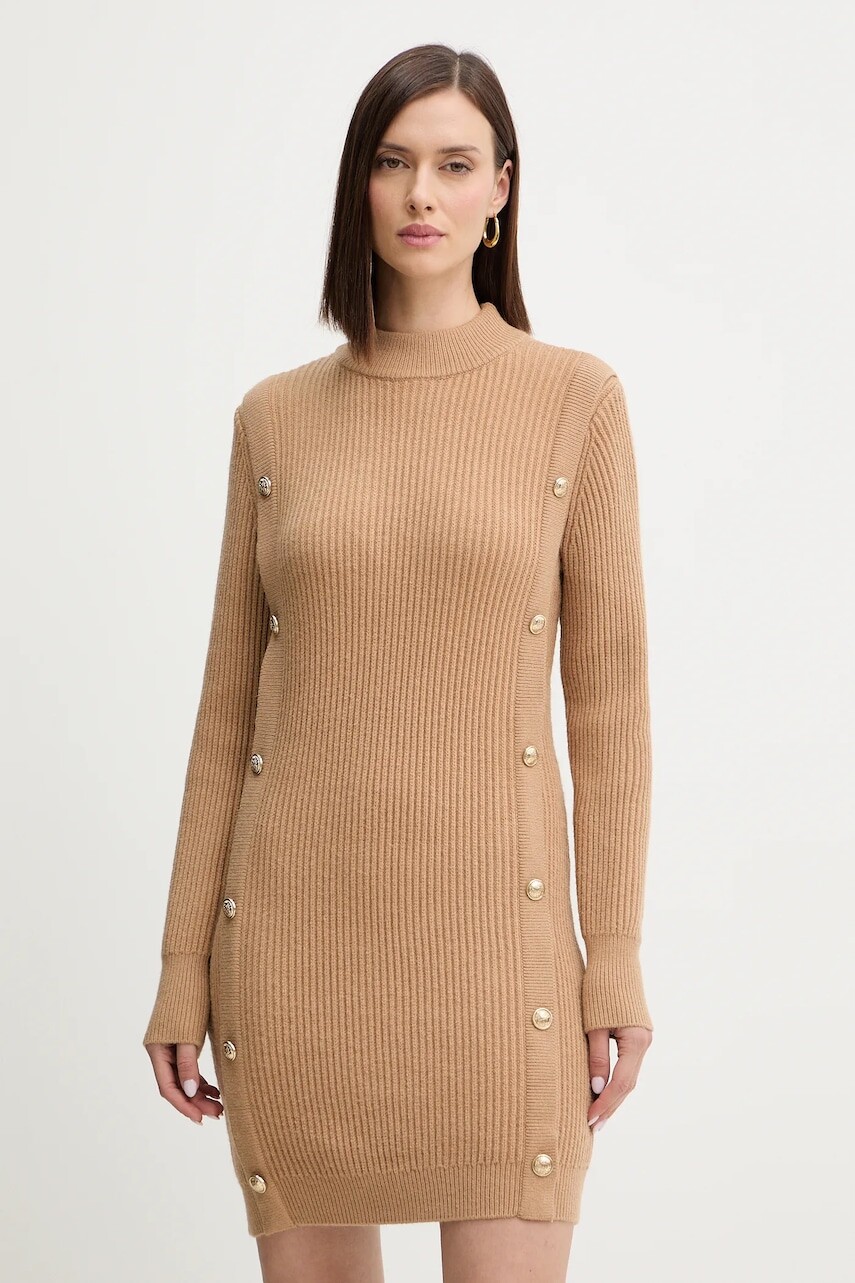 Šaty Morgan béžová farba, mini, rovný strih, RMCOOL