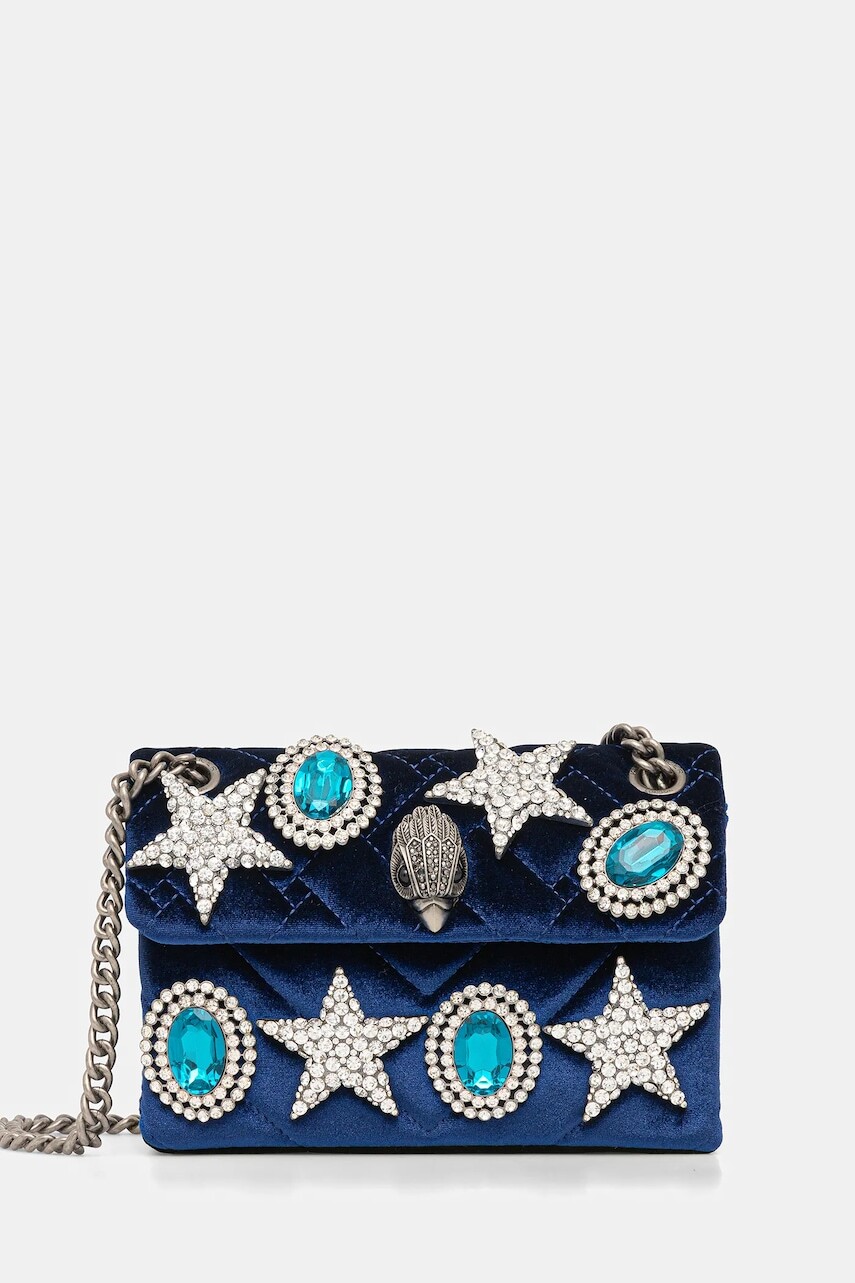 Zamatová kabelka Kurt Geiger London VELVET MINI KENSINGTON tmavomodrá farba, 5018780789