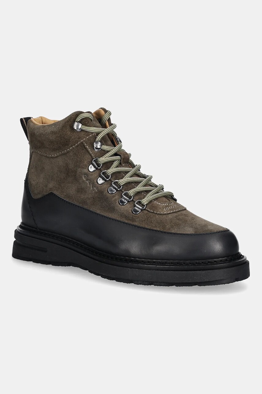 Kožené členkové topánky Gant Hillprep zelená farba, 31643121