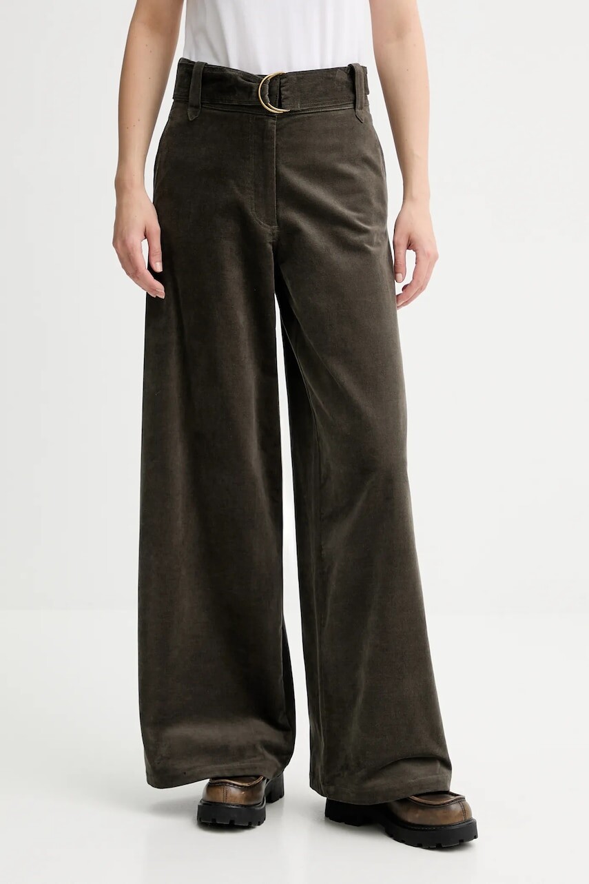 Zamatové nohavice Sessun zelená farba, rovný strih, vysoký pás, 25107029