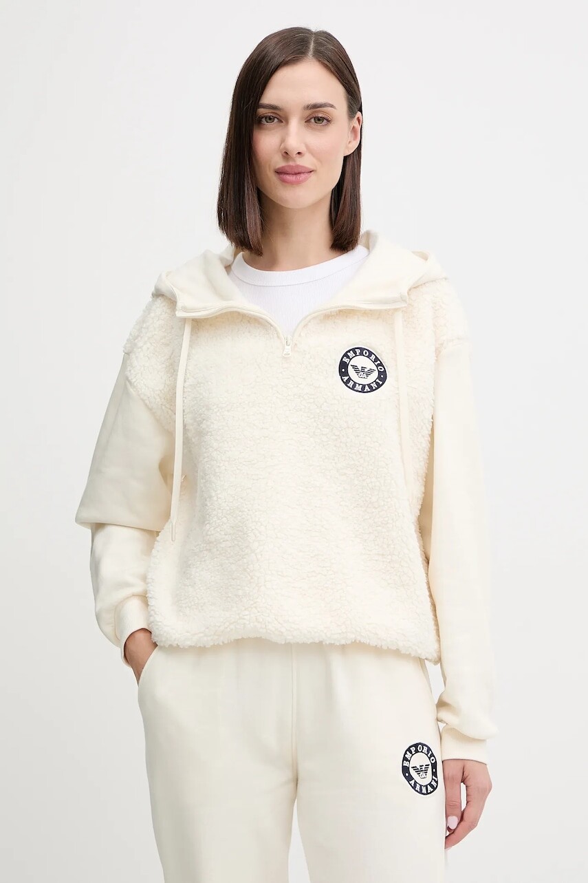 Mikina Emporio Armani Underwear béžová farba, s kapucňou, s nášivkou, EW001937 AF15363