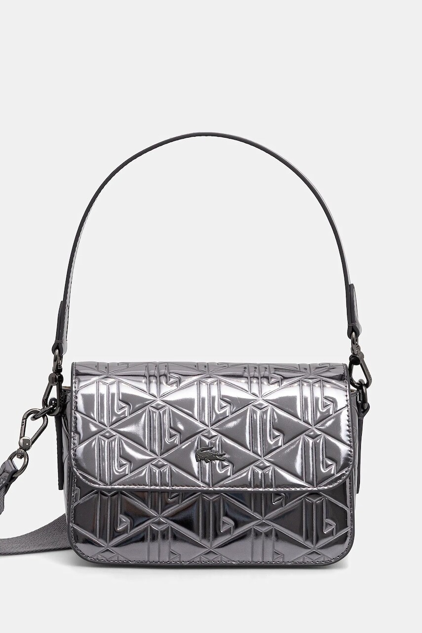 Kožená kabelka Lacoste strieborná farba, NF5139HN