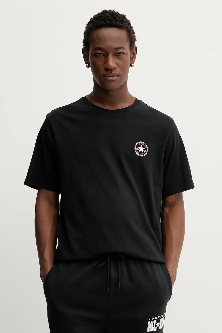 Bavlnené tričko Converse pánske, čierna farba, s potlačou, CVM5T565