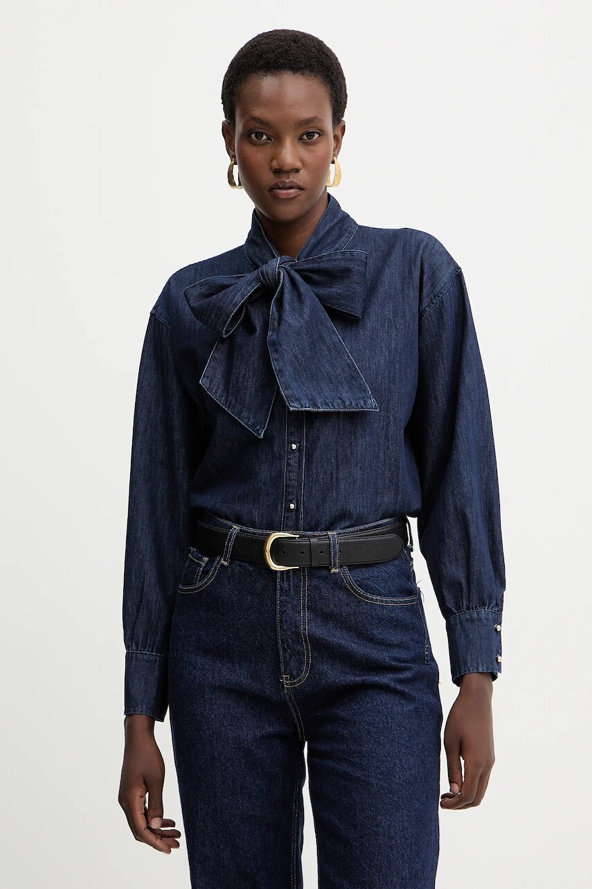 Rifľová košeľa Morgan modrá farba, regular, s viazaním vo výstrihu, CICK