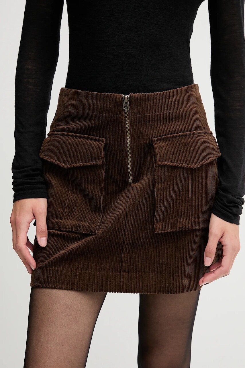 Menčestrová sukňa Tommy Hilfiger hnedá farba, mini, rovný strih, WW0WW46649