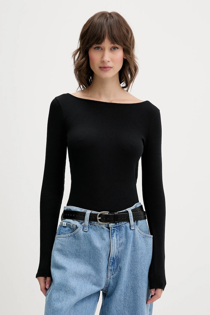 Tričko s dlhým rukávom Hollister Co. čierna farba, KI339-5287-900