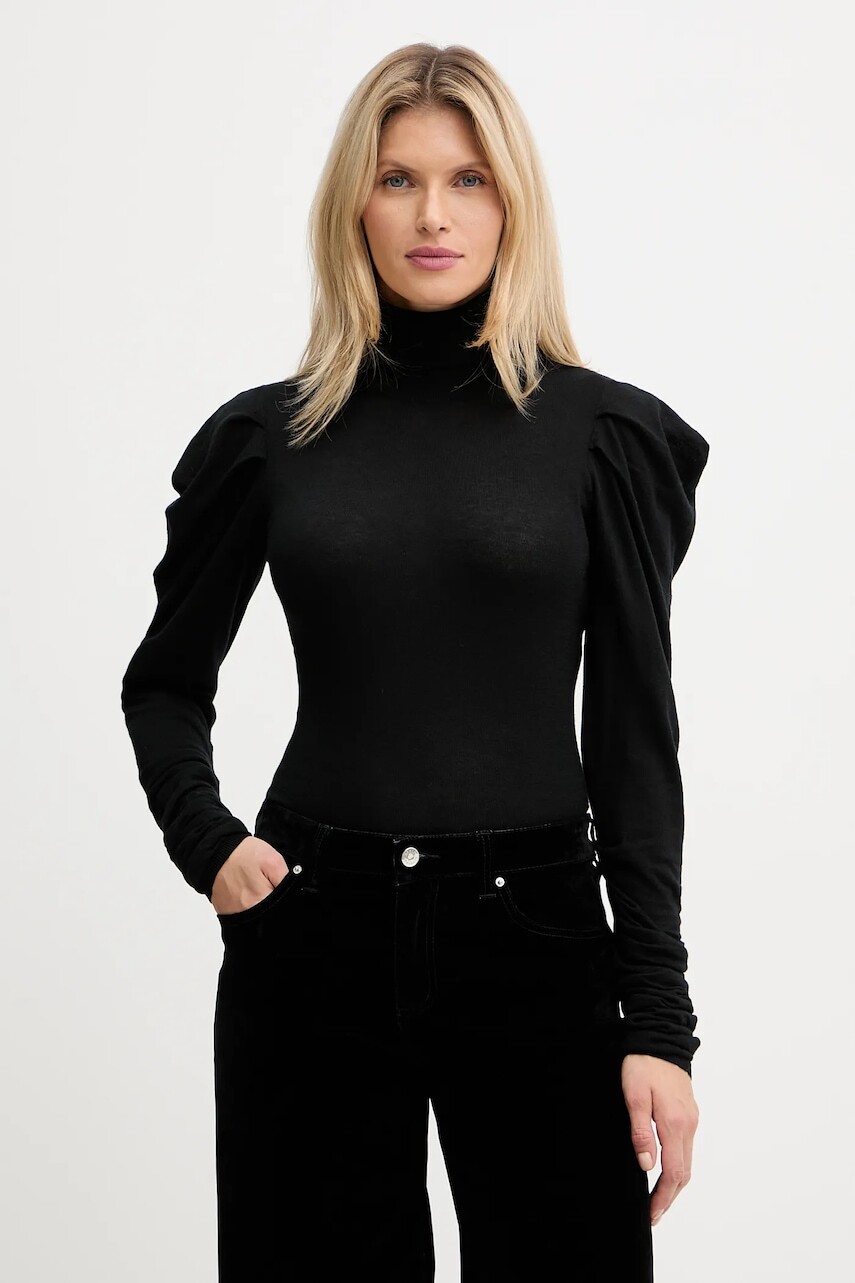 Sveter s prímesou vlny Twinset čierna farba, ľahké, s rolákom, 252AT3080