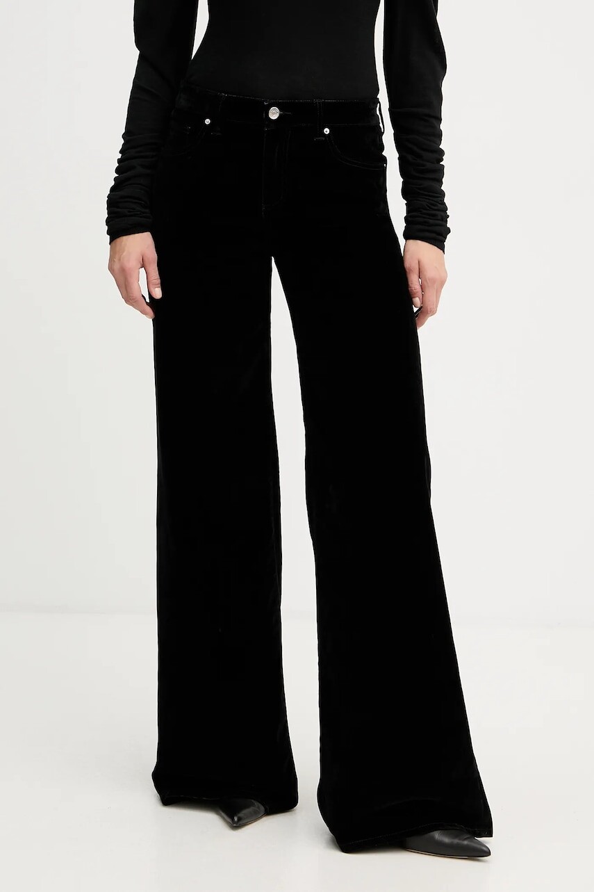 Zamatové nohavice Armani Exchange čierna farba, rovný strih, vysoký pás, XW001184 AF16093