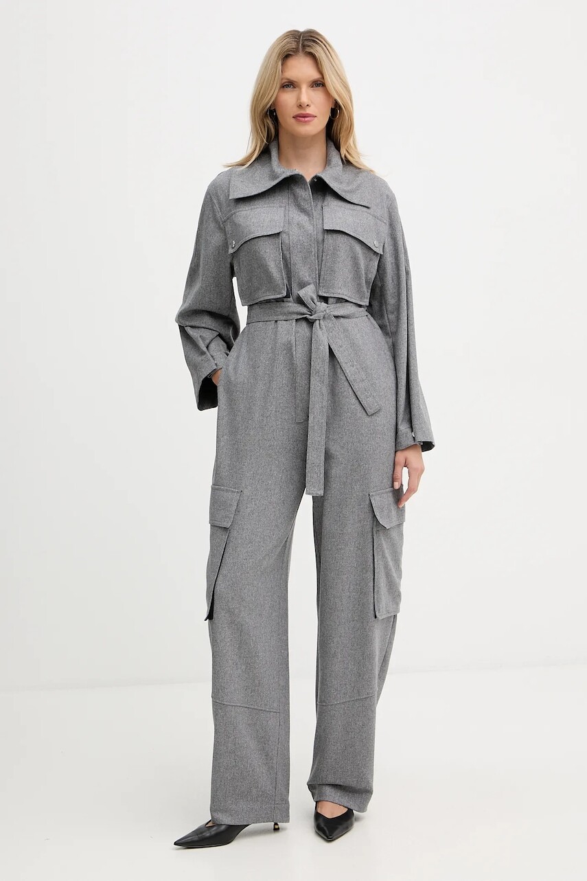 Overal s prímesou vlny BOSS šedá farba, s golierom, 50548121