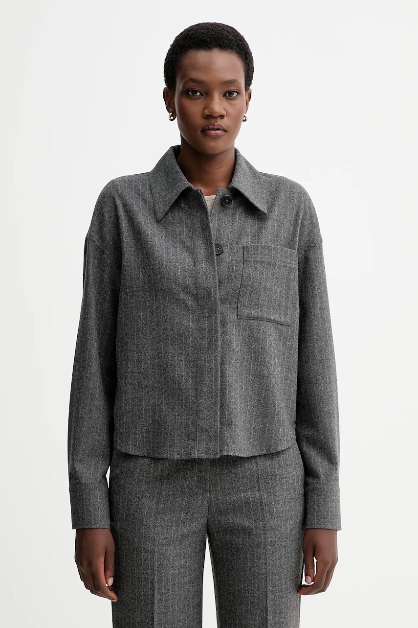 Košeľová bunda s prímesou vlny Marc O'Polo šedá farba, prechodná, oversize, 510023774127