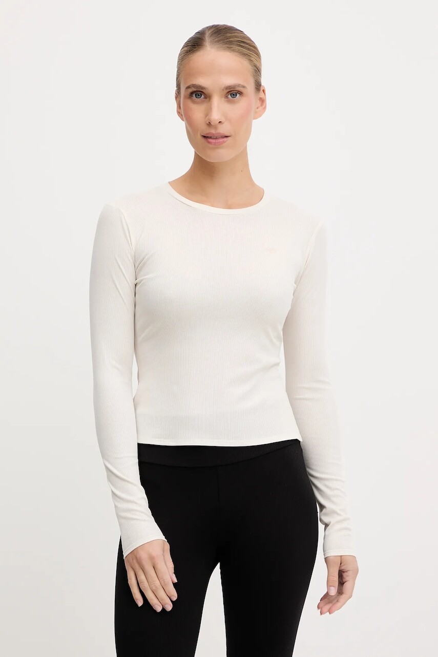 Tréningové tričko s dlhým rukávom New Balance béžová farba, WT53133PEF