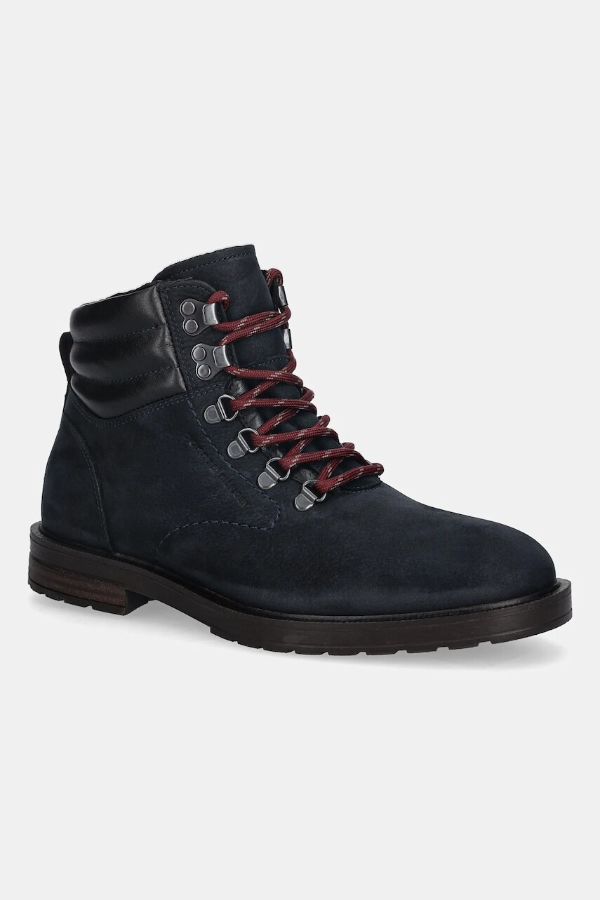 Nubukové topánky Tommy Hilfiger CLEATED HILFIGER WRM HOOK BOOT tmavomodrá farba, FM0FM05699