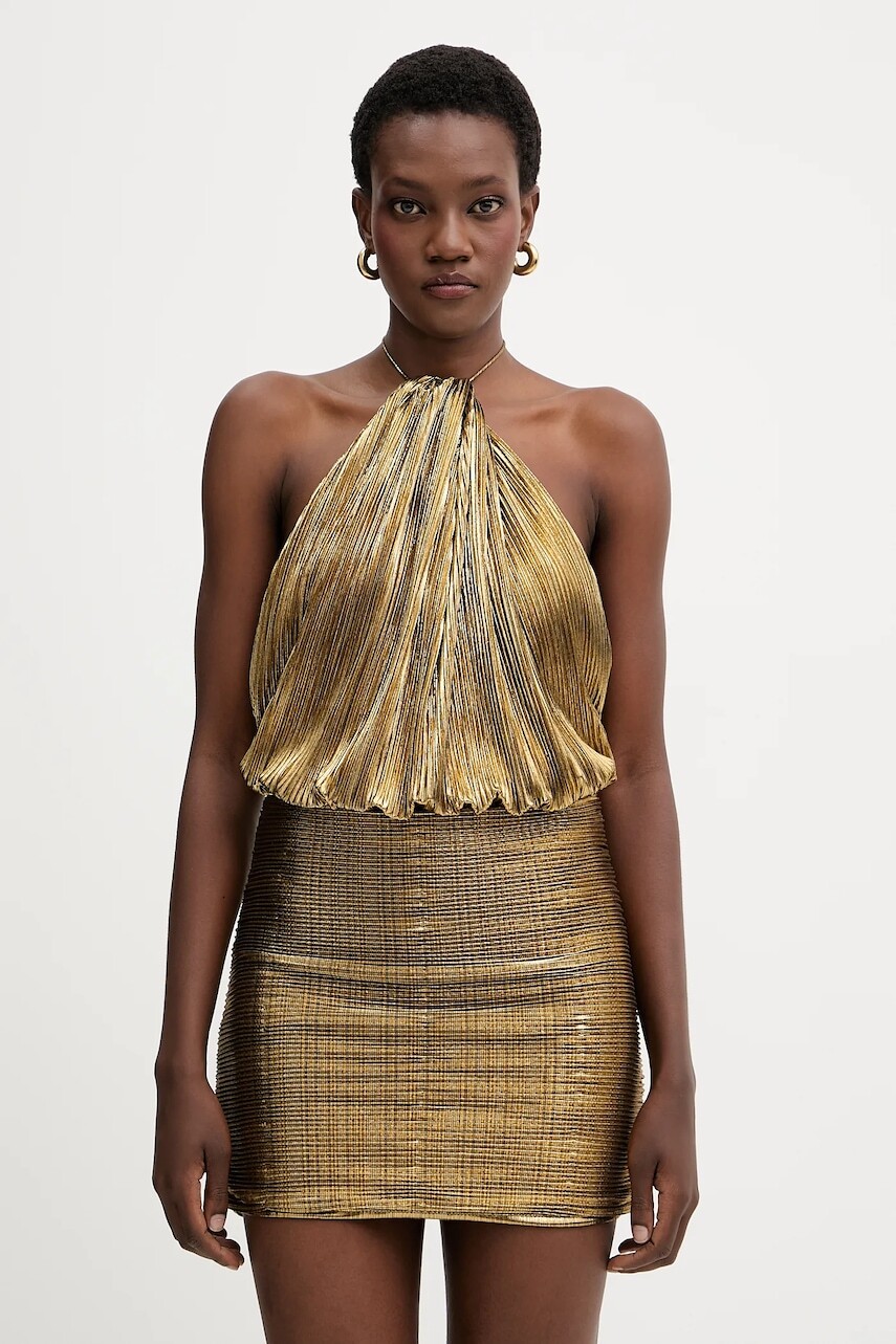 Šaty Retrofete Lavinia zlatá farba, mini, priliehavé, R-FW25-11899-17