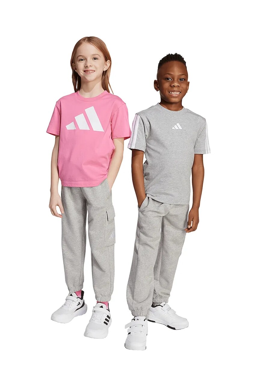 Detské tepláky adidas šedá farba, melanžové, JW0014