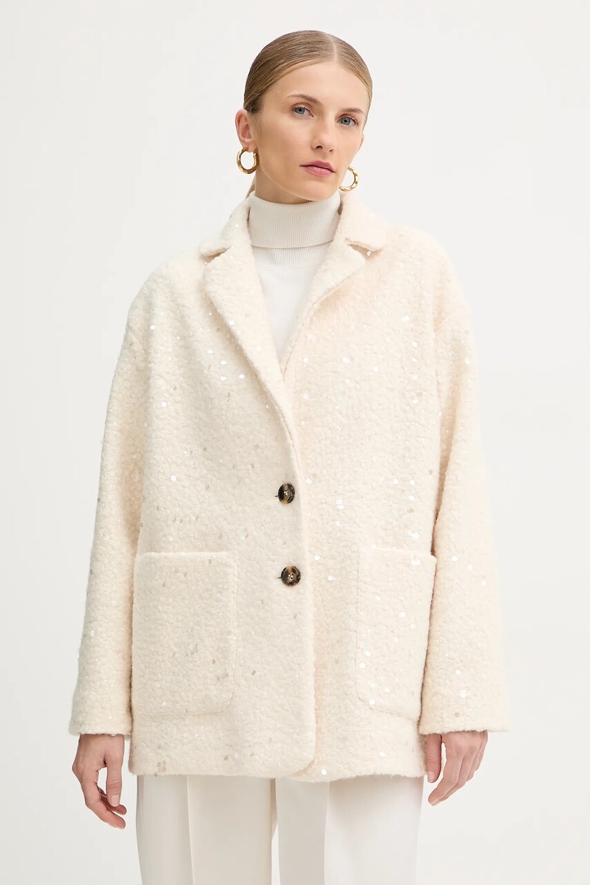 Sako Marella Emme by Marella béžová farba, jednoradové, vzorované, 2525906062200