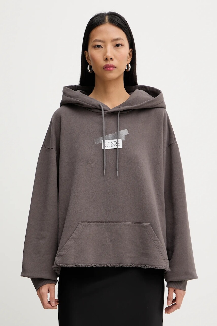 Bavlnená mikina MM6 Maison Margiela šedá farba, s kapucňou, s nášivkou, S62GU0142.M25024.810