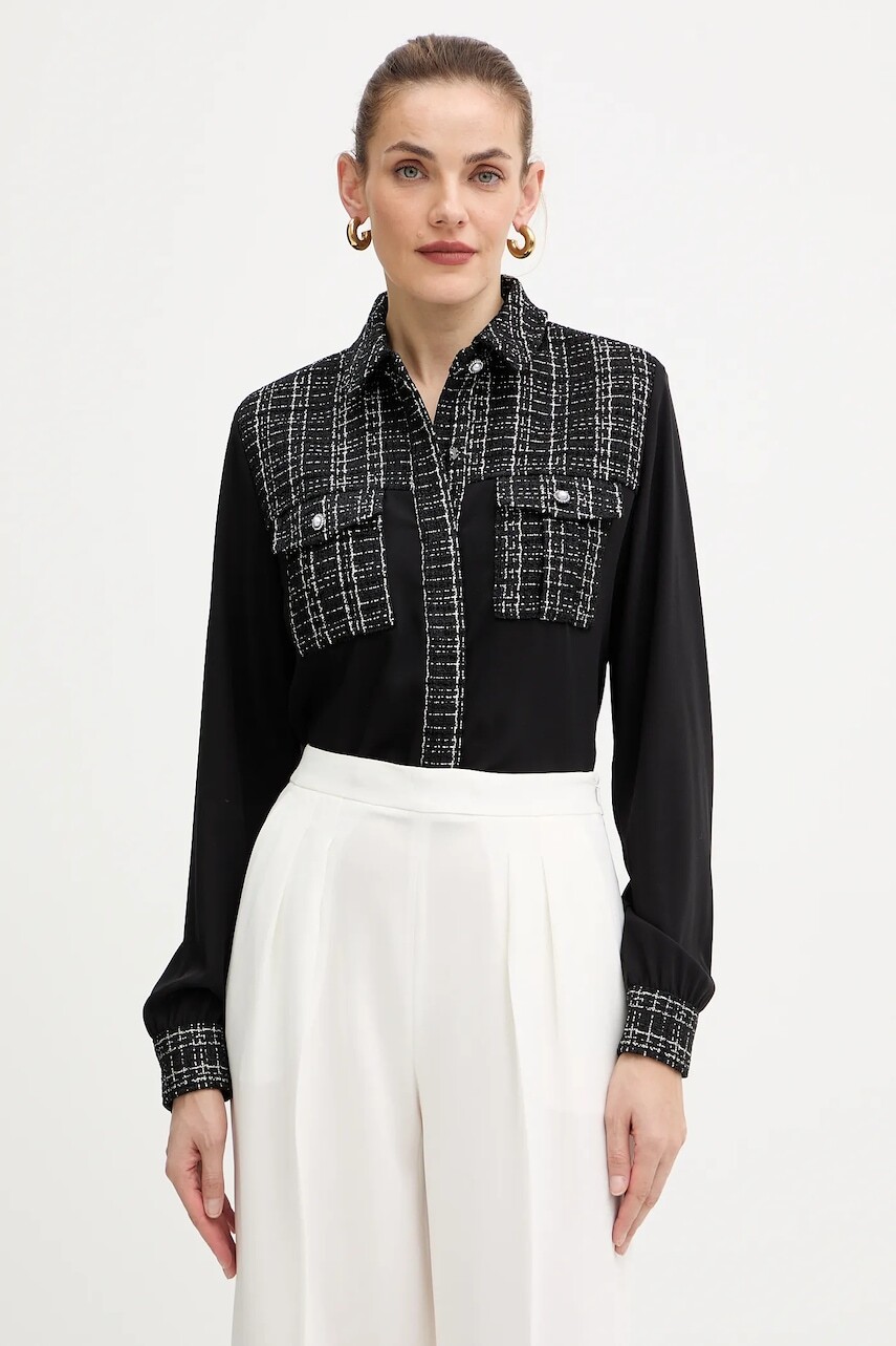 Košeľa Guess SANDRA čierna farba, regular, s klasickým golierom, W5BH55 W2382