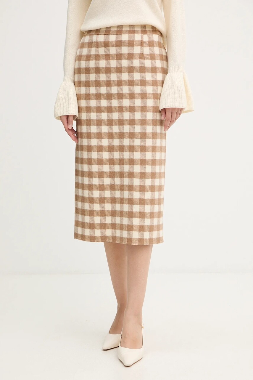 Sukňa s prímesou vlny Luisa Spagnoli béžová farba, midi, puzdrová, 542658