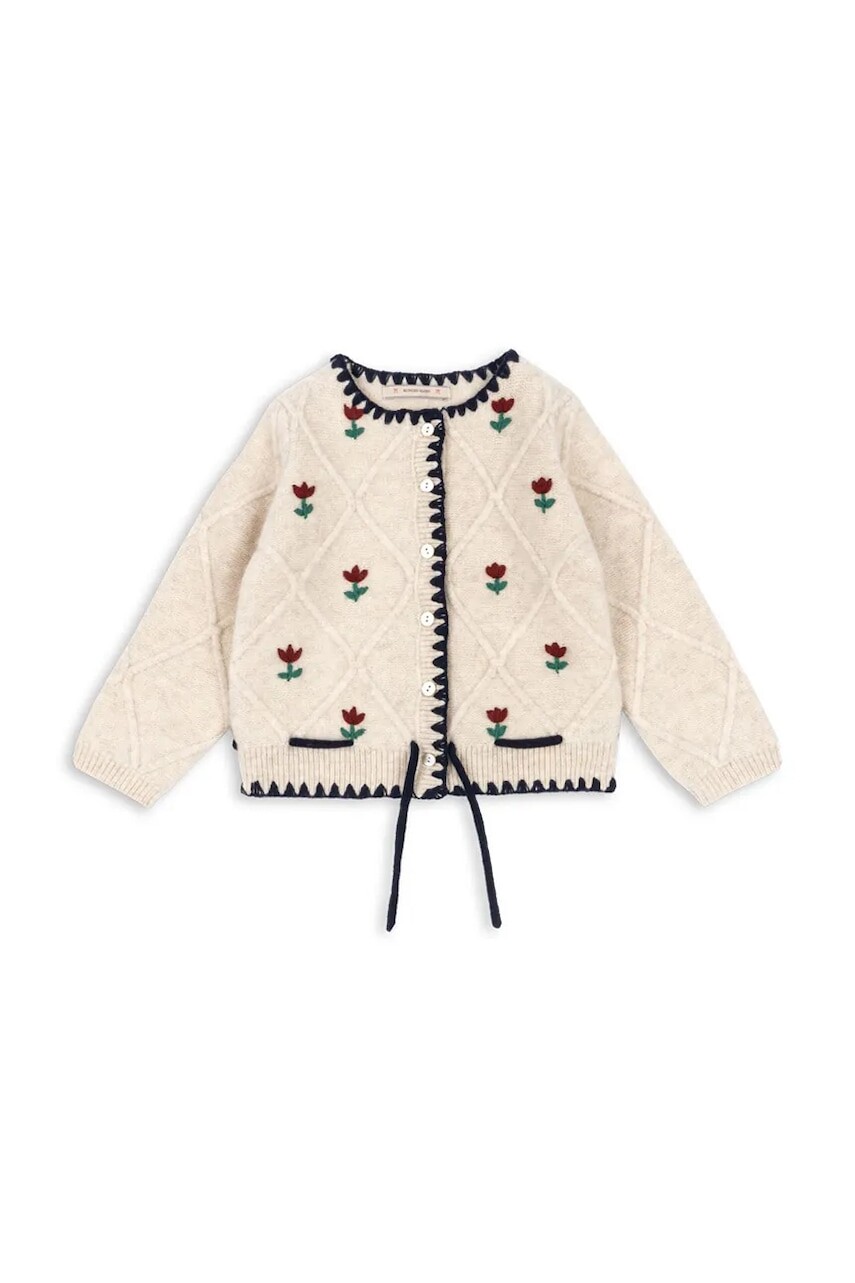Detský bavlnený kardigan Konges Sløjd ISKA CARDIGAN béžová farba, KS104315
