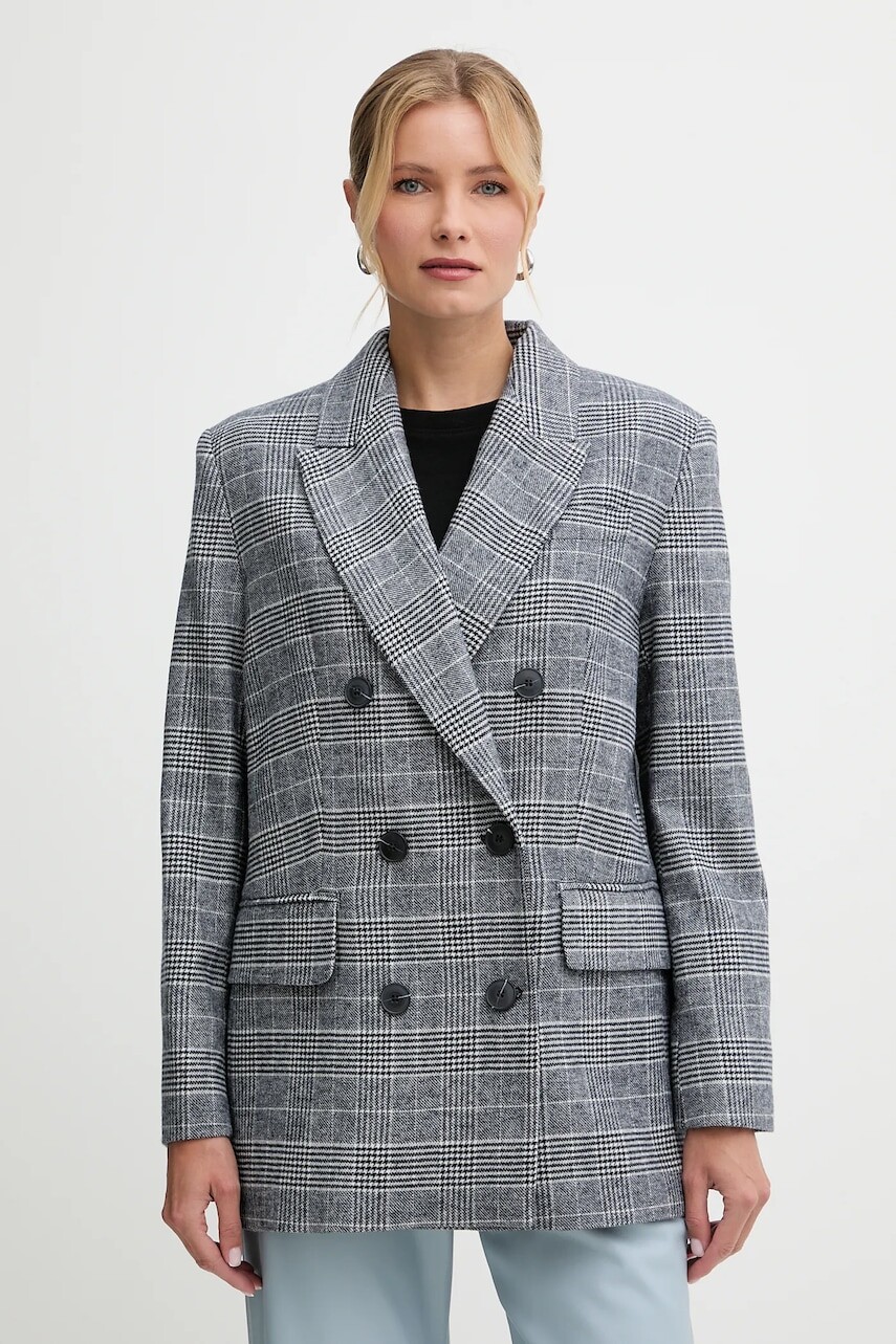 Bunda s prímesou vlny MAX&Co. tmavomodrá farba, dvojradová, vzorovaná, 2526046084200