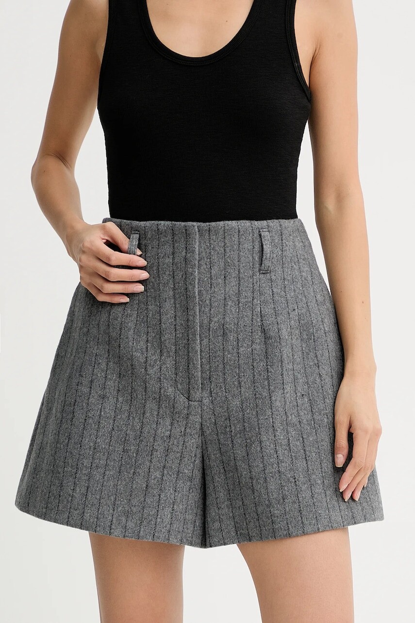 Šortky zo zmesi vlny IRO WM30NIRIA šedá farba, vzorované, vysoký pás, NIRIA