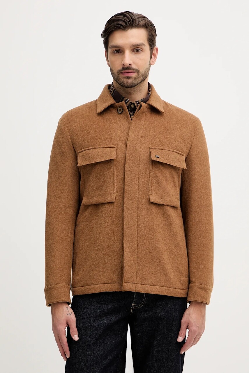 Bunda s prímesou vlny Michael Kors hnedá farba, prechodná, MK0BL01091