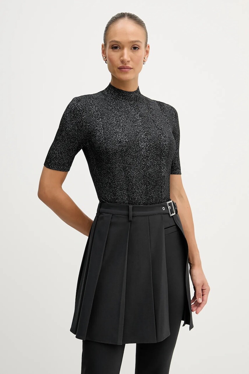 Sveter s prímesou vlny Sisley čierna farba, ľahký, s polorolákom, 1WH2M2025