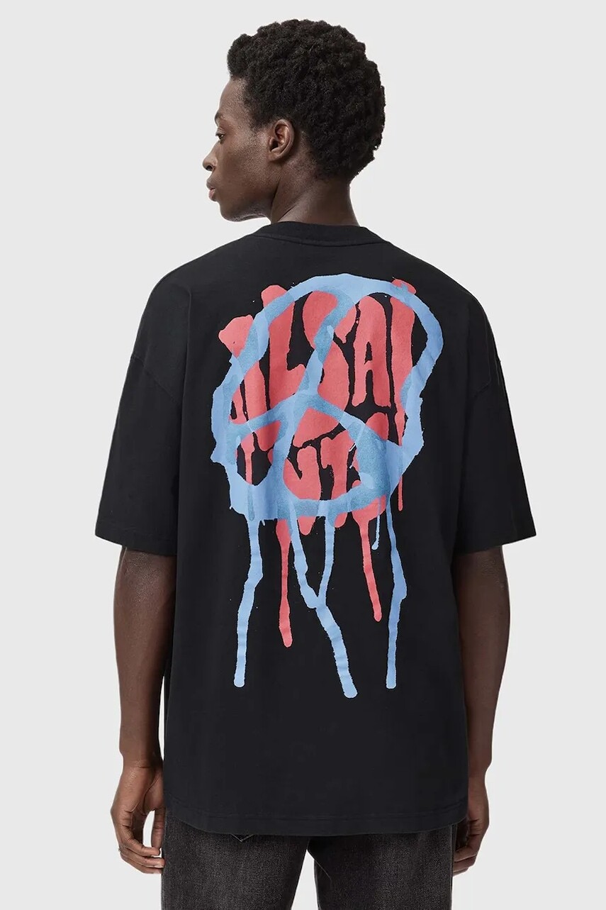 Bavlnené tričko AllSaints pánske, čierna farba, s potlačou, M035PD