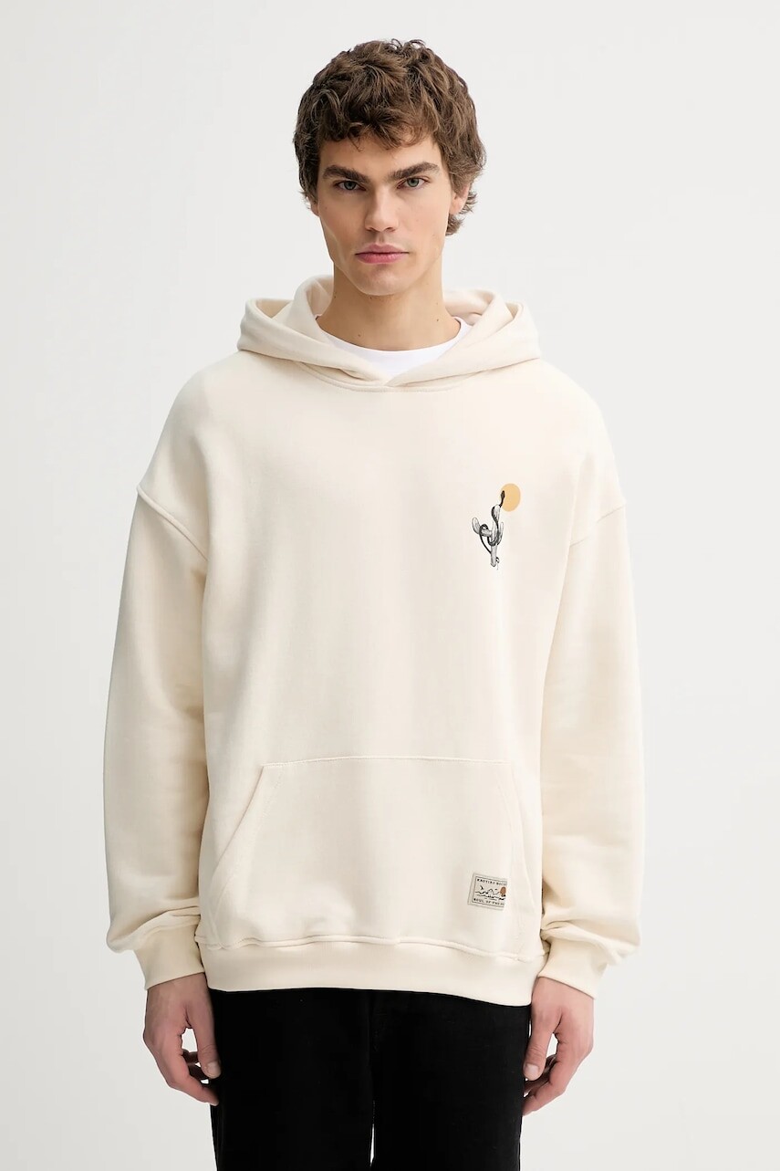 Bavlnená mikina Kaotiko béžová farba, s kapucňou, s potlačou, AR026-01S-M002
