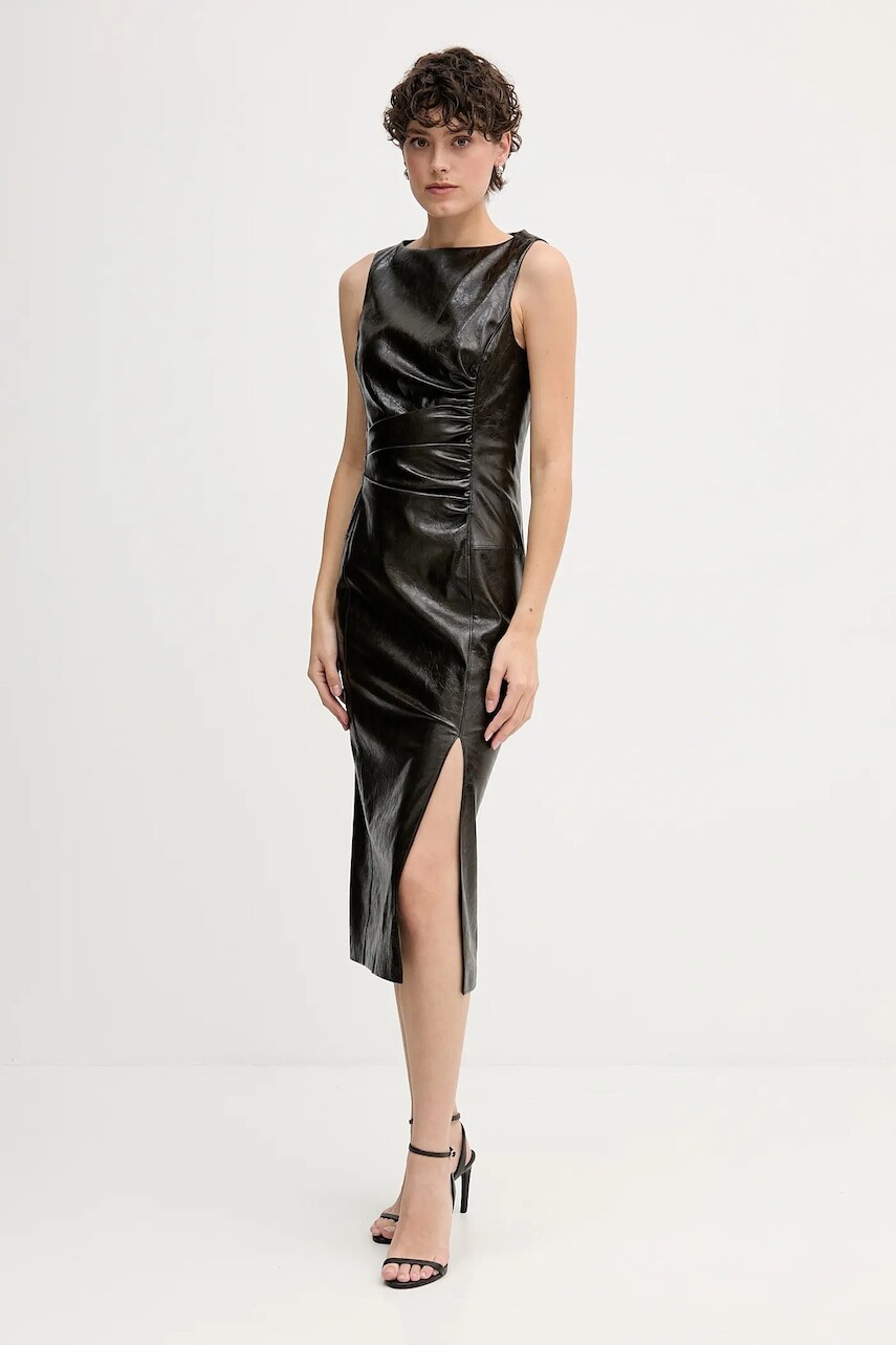 Šaty Sisley hnedá farba, midi, priliehavé, 44WKL0033