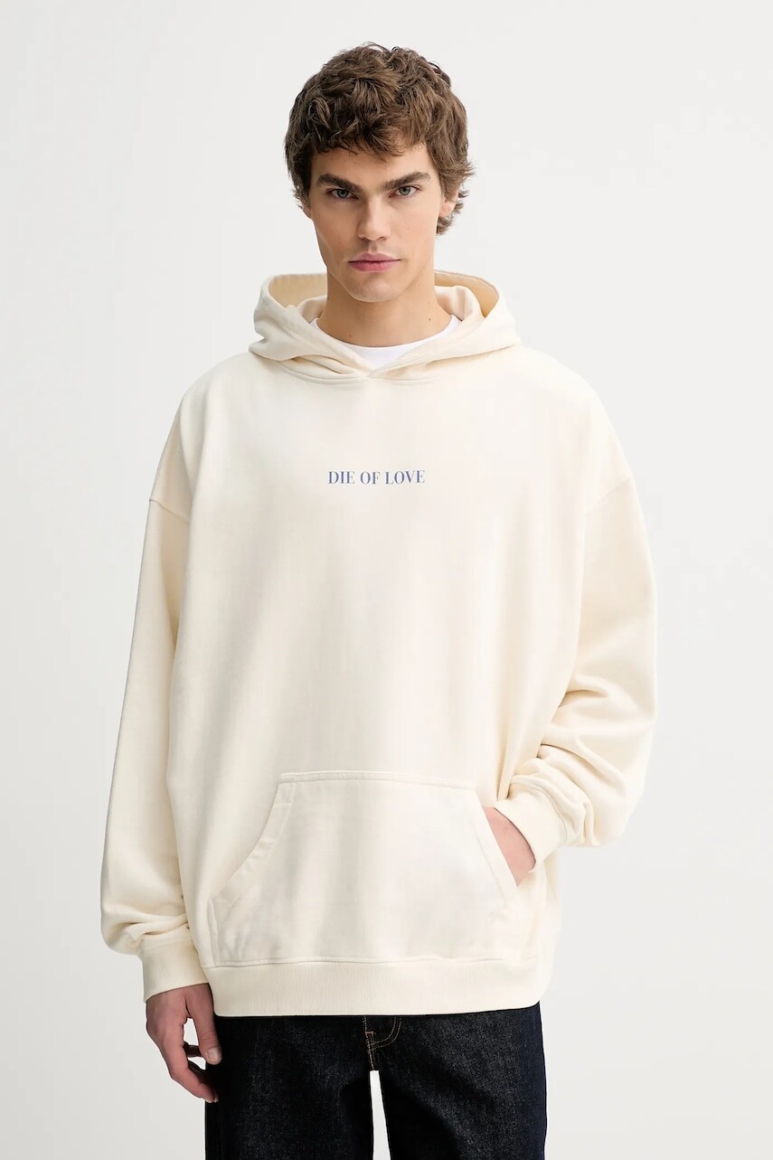 Bavlnená mikina Kaotiko béžová farba, s kapucňou, s potlačou, AR057-01-G002